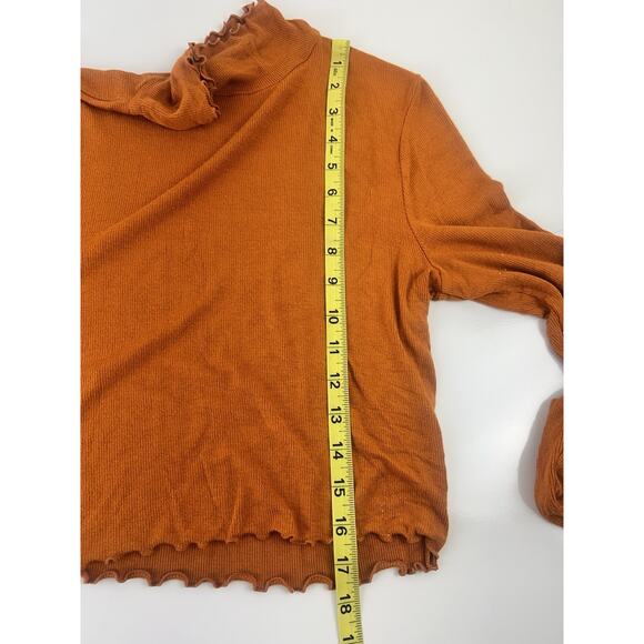 Wilfred Long Sleeve Mock Neck Top Size Large Orange Modal Ribbed Stretch - Picture 3 of 11